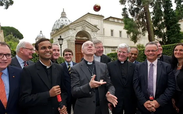 Archbishop Justin Welby meets the Vatican First XI during his recent visit to Rome