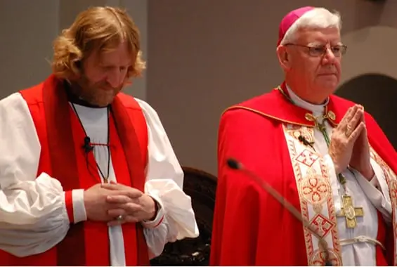 Bishop Gregory Kerr-Wilson of the Anglican Diocese of Qu'Appelle and Archbishop Daniel Bohan of the Archdiocese of Regina celebrate an ecumenical covenant service on Pentecost