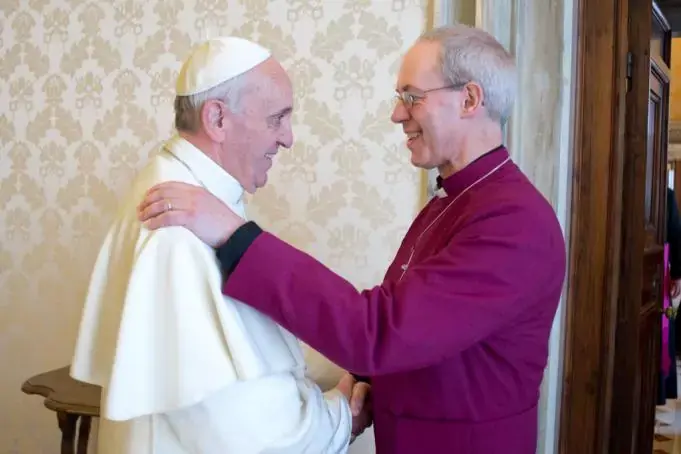 Pope Francis and Archbishop Justin Welby greet during visit to Rome