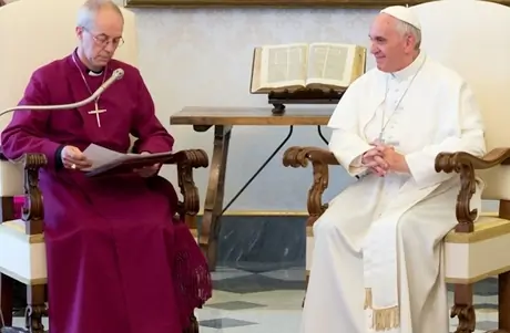 Archbishop Welby reading his address to Pope Francis