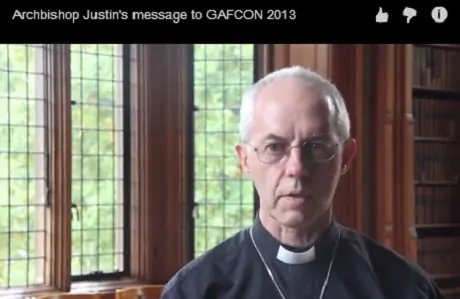 Still photo from video address to GAFCON by Archbishop of Canterbury, Justin Welby