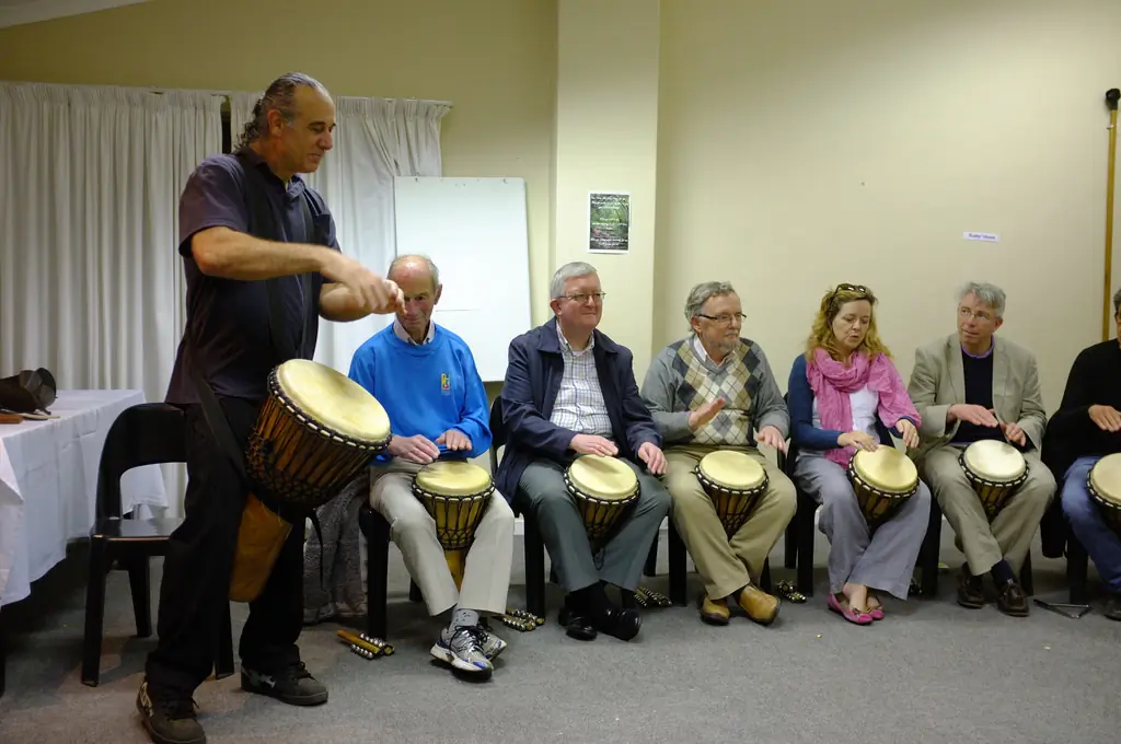 Playing the djembe at the ARCIC III meeting in Durban, South Africa (2014)