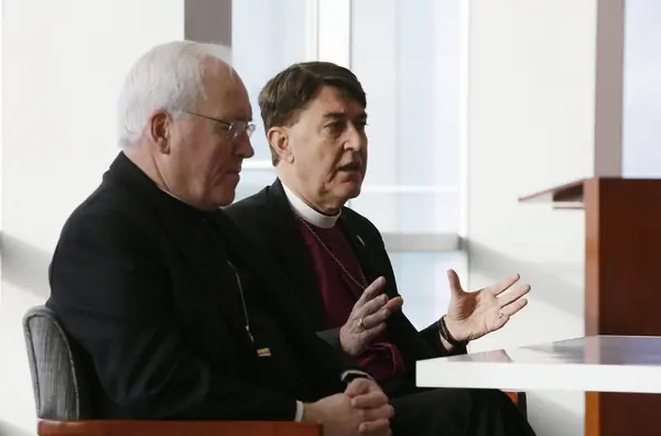 Most Reverend Richard Joseph Malone, Catholic Bishop of Buffalo, left, and Right Rev. R. William Franklin, Episcopal Bishop of Western New York, during a meeting with reporters to discuss the letter they wrote together