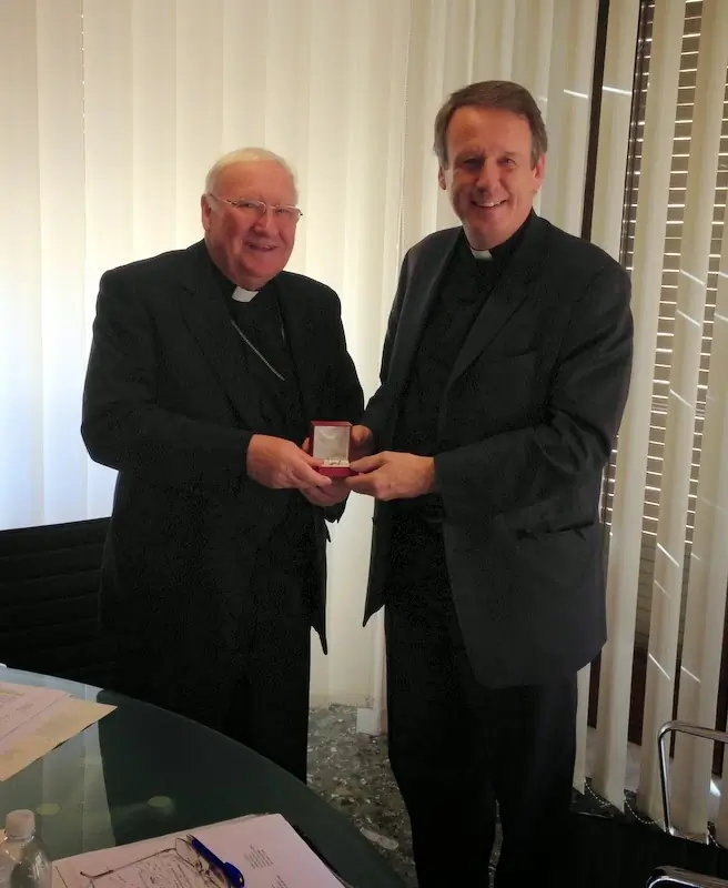 Bishop Brian Farrell (left), the secretary of the Pontifical Council for Promoting Christian Unity gave a gift of an episcopal ring to the Rev. Kenneth Kearonas he leaves his role as General Secretary of the Anglican Communion. The Rev. Kearon is bishop-elect of the Anglican diocese of Limerick in the Church of Ireland