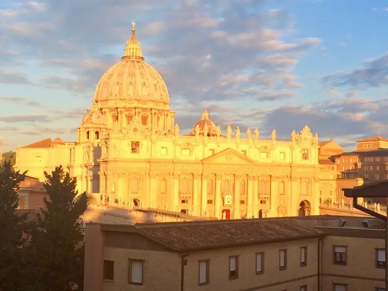 A view of St. Peter's Basilica near sunset from the conference centre Centro Internazionale Animazione Missionaria