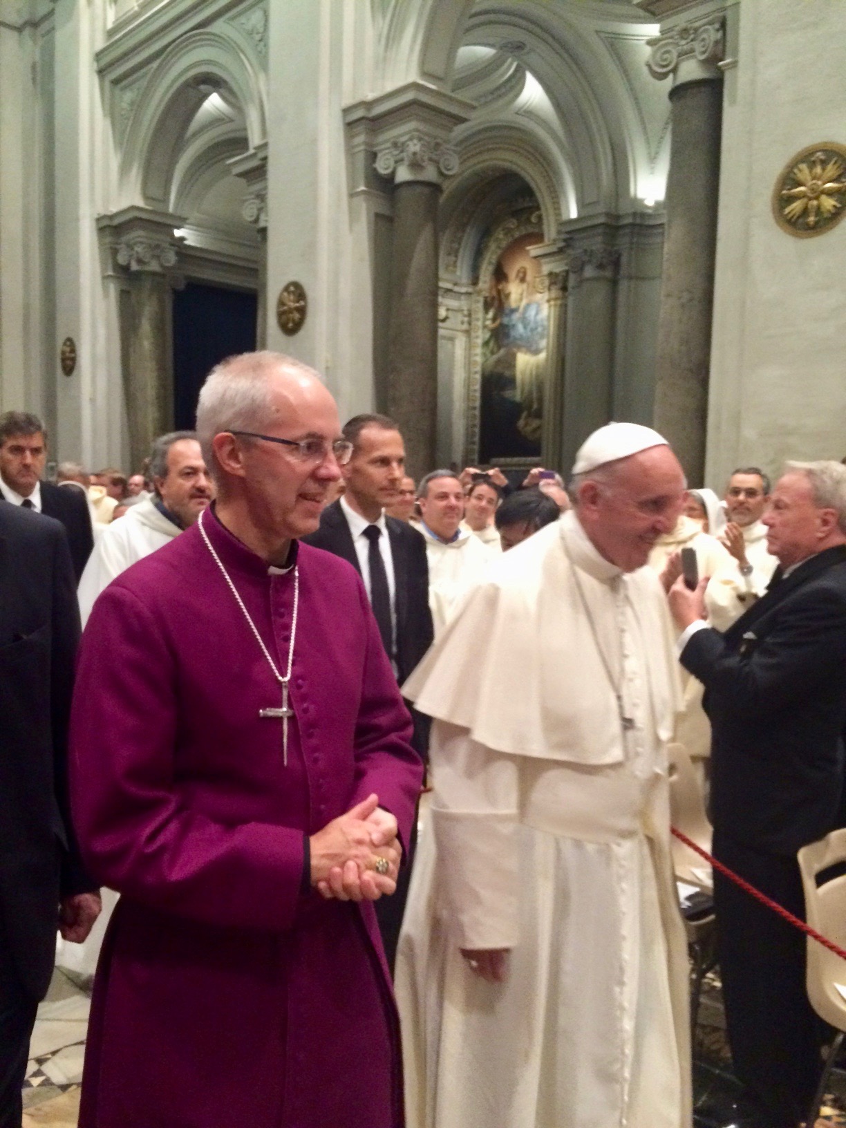 Archbishop Justin Welby and Pope Francis entering San Gregorio al Celio for the ecumenical vespers