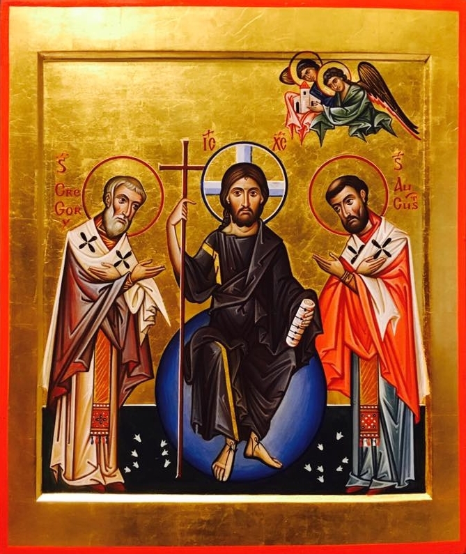 The icon of St. Gregory the Great and St. Augustine of Canterbury. This icon was placed beside the altar during the Ecumenical Vespers at San Gregorio al Celio