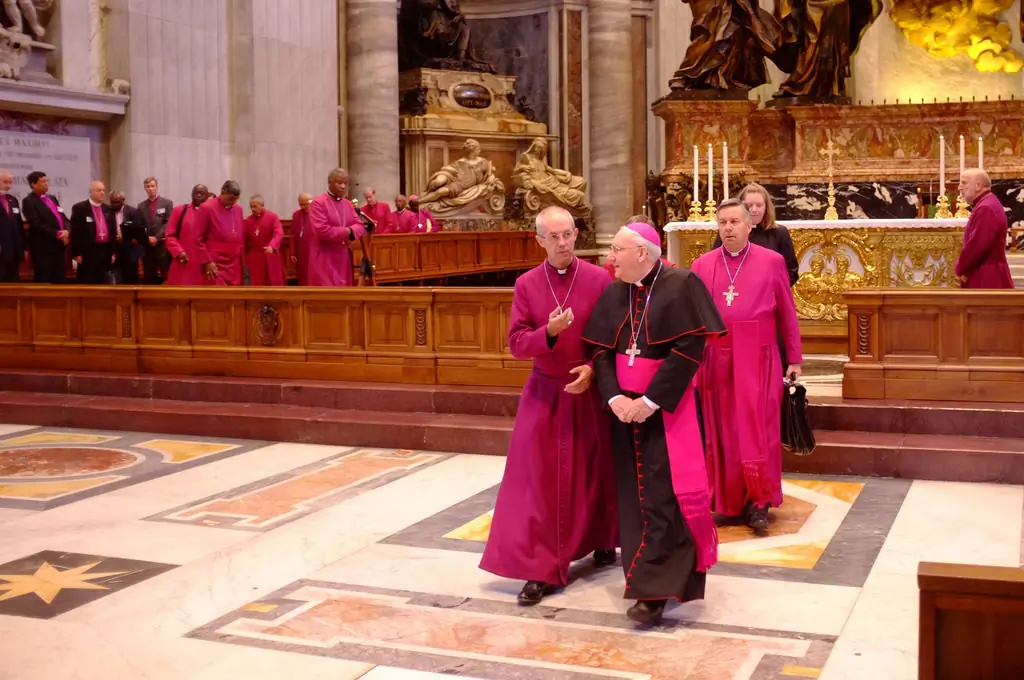 Archbishop Justin Welby and Bishop Brian Farrell after morning Mass at St. Peter's Basilica