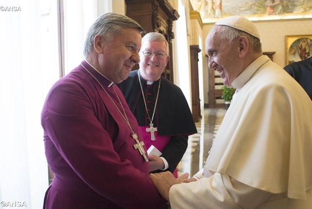 ARCIC III co-chairs, Archbishops David Moxon and Bernard Longley accompanied the Archbishop of Canterbury to meet with Pope Francis on the morning after the Vespers at San Gregorio al Celio