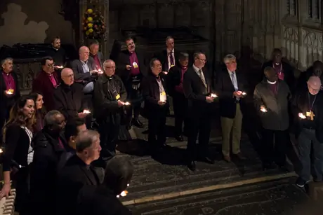 Anglican primates and support staff for the 2017 Primates’ Meeting are given a candlelit tour of Canterbury Cathedral by the Dean, Robert Willis