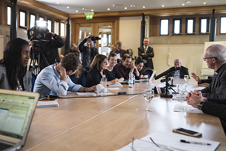 The Archbishop of Canterbury Justin Welby briefs journalists on the Primates' Meeting on Tuesday Afternoon in the Canterbury Cathedral Lodge