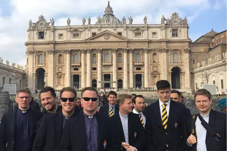 The Archbishop of Canterbury’s XI gather at St Peter’s Basilica in the Vatican ahead of Saturday’s victory over St Peter’s Cricket Club