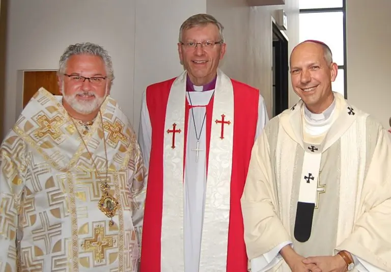 Bishops Brian Bayda, Robert Hardwick, and Archbishop Donald Bolen are the Ukrainian Catholic bishop of Saskatoon, the Anglican bishop of Qu'Appelle, and the Roman Catholic archbishop of Regina respectively