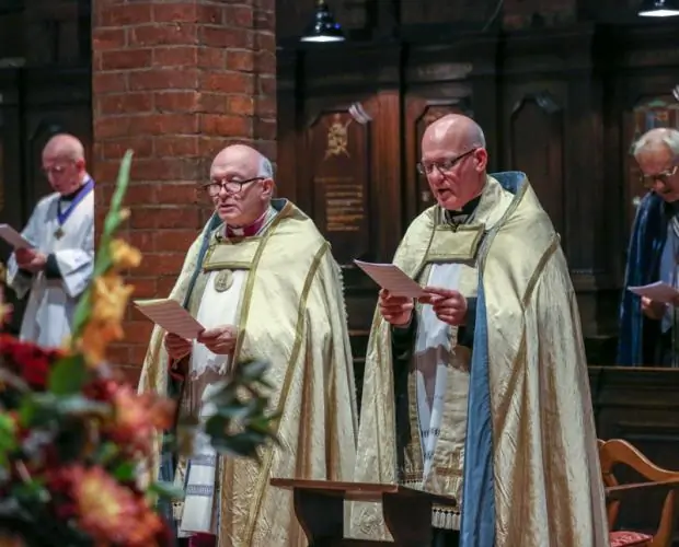 Fr Kevin Smith (Priest Administrator of the Anglican Shrine) and Mgr John Armitage (Rector of the Roman Catholic Shrine) at the signing of an ecumenical covenant for the Anglican and Catholic shrines to Our Lady of Walsingham