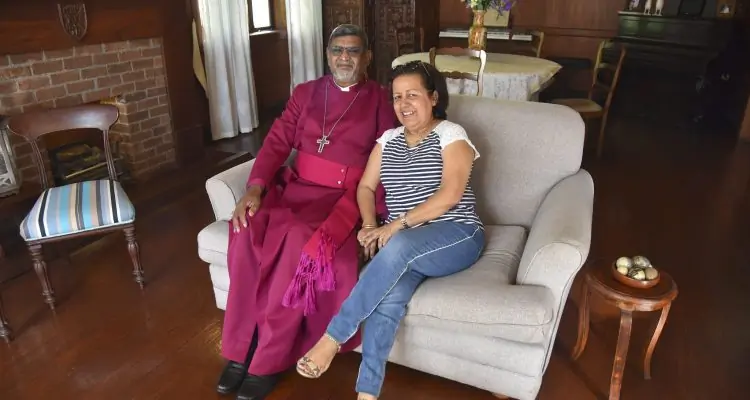 Archbishop Ian and Kamla Ernest at their home in Mauritius. Archbishop Ian was appointed Director of the Anglican Centre in Rome in 2019