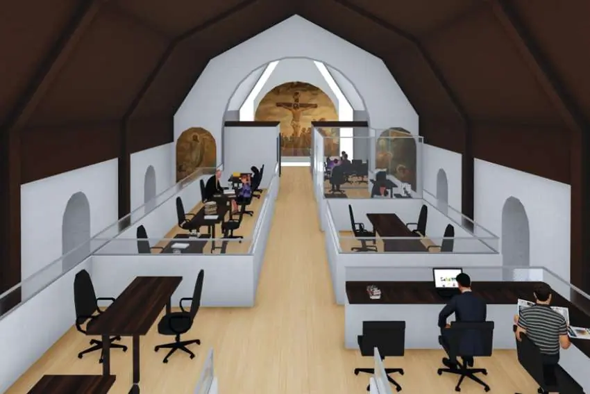 An artist’s rendition of the interior of a new archive project expected to bring together the archives of the Archdiocese of Kingston with two religious orders and the Anglican Diocese of Ontario at the now closed Church of the Good Thief in Kingston, Ont.