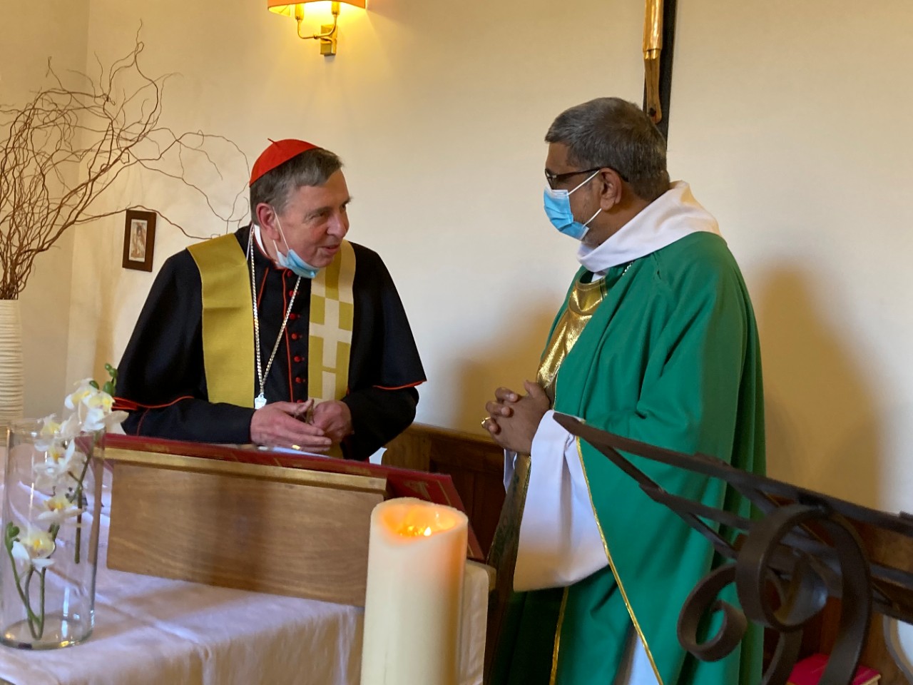 Cardinal Kurt Koch, president of the PCPCU, and Archbishop Ian Ernest, director of the Anglican Centre in Rome at the Anglican Centre during a liturgy celebrating the Venerable Bede