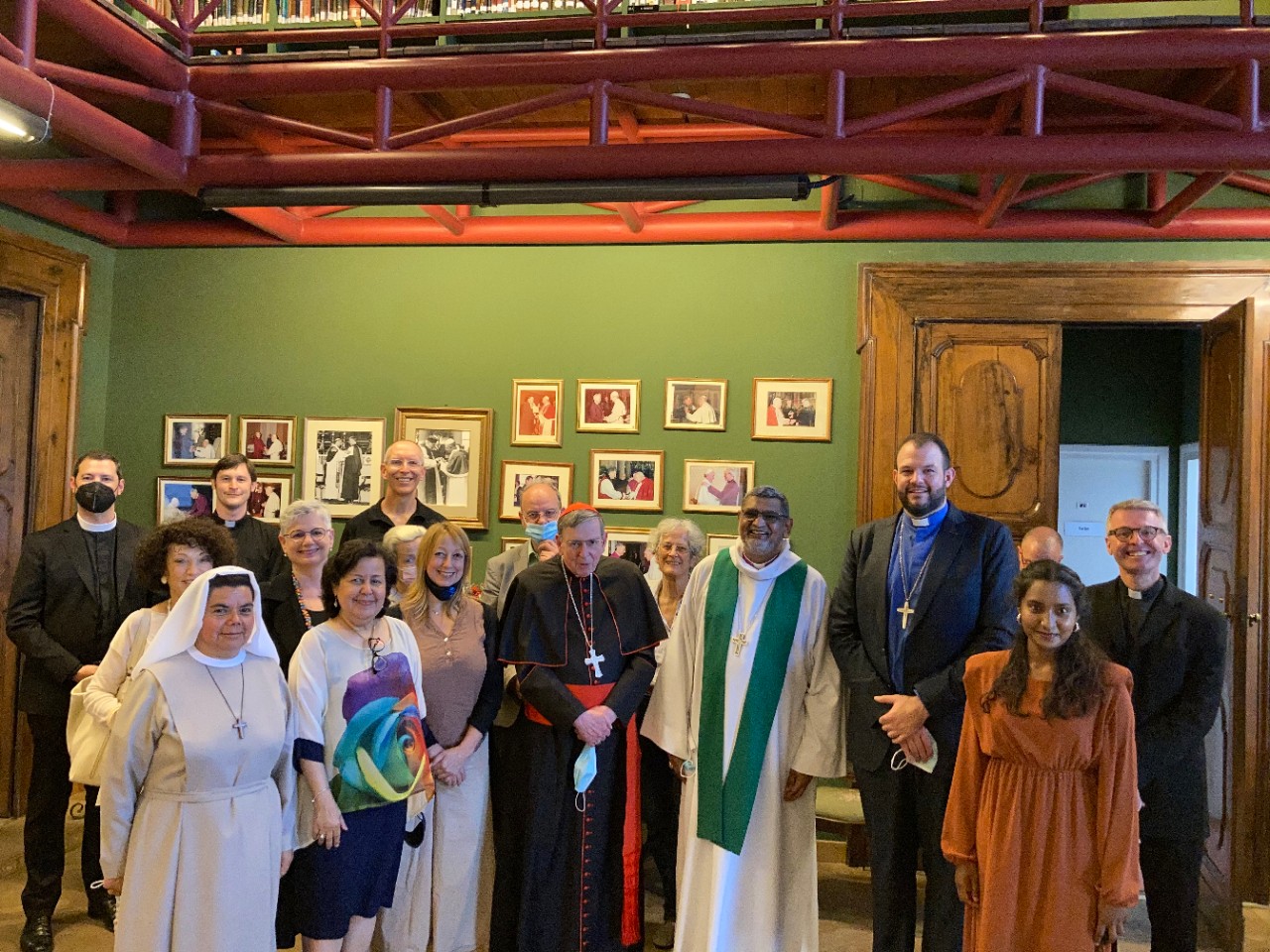 Cardinal Kurt Koch, president of the PCPCU, and Archbishop Ian Ernest, director of the Anglican Centre in Rome in a group photo at the Anglican Centre following a liturgy celebrating the Venerable Bede