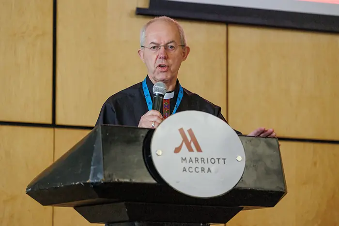 The Archbishop of Canterbury, Justin Welby, delivers his presidential address to members of the Anglican Consultative Council during their 18th plenary meeting in Accra, Ghana