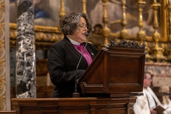 Marinez Bassotto, Bishop of The Amazon (Brazil) reads the first lesson as Bishops from the IARCCUM Summit take part in Anglican Choral Evensong in the Choir Chapel of St Peter’s Basilica