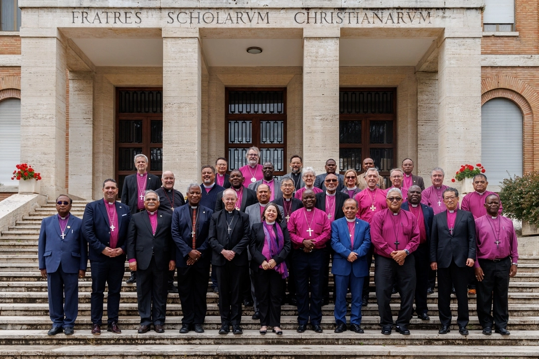 The Primates gather for a group photograph at Casa La Salle on day three of the Primates Meeting in Rome