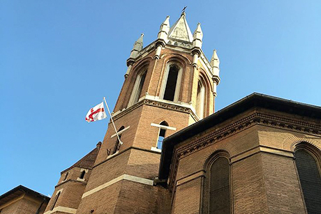 The spire of All Saints Anglican Church in Rome