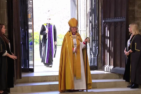 Archbishop of Canterbury Sarah Mullally entering Canterbury Cathedral for her installation