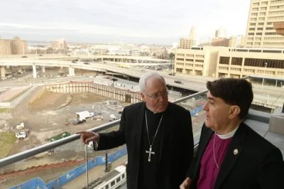 Most Reverend Richard Joseph Malone, Catholic Bishop of Buffalo, left, and Right Rev. R. William Franklin, Episcopal Bishop of Western New York, during a meeting with reporters to discuss the letter they wrote together
