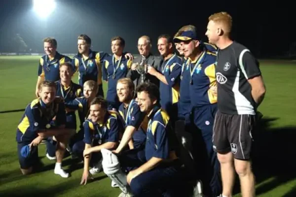 The Archbishop of Canterbury with the triumphant Anglican XI at Kent County Cricket Ground