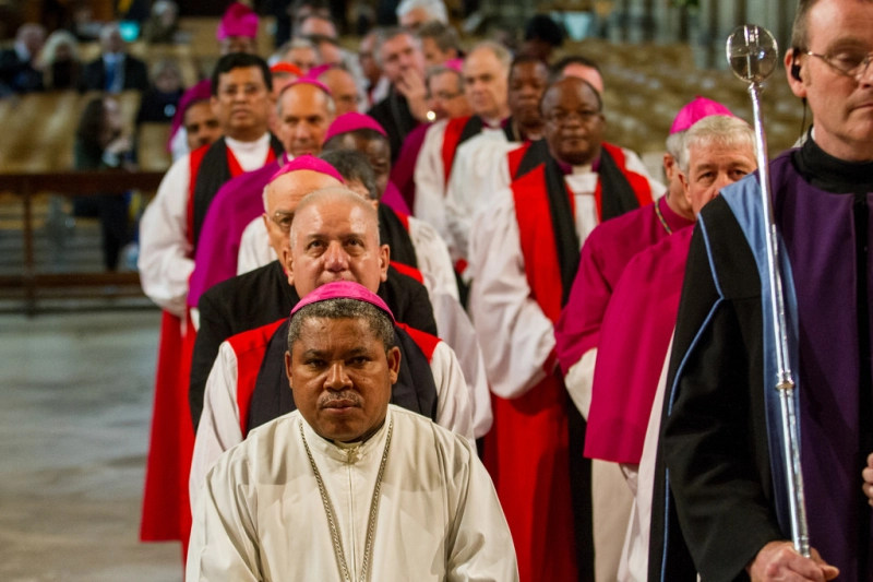 Anglican and Roman Catholic bishops process into Canterbury Cathedral for Evensong as they began their IARCCUM meeting
