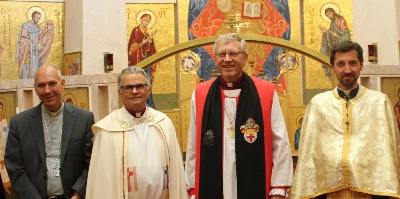 Archbishop Donald Bolen, Bishop Sid Haugen, Bishop Robert Hardwick, and Fr. Vasyl Tymishak at the annual covenant service for Anglican and Roman Catholic churches in southern Saskatchewan (Canada). The ARCCIC covenant will be expanding to include the Evangelical Lutheran Church in Canada and the Ukrainian Catholic Church in 2020