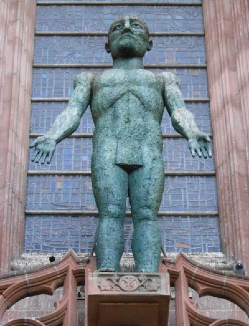 Welcoming Christ, a sculpture above the main north door of Liverpool Cathedral