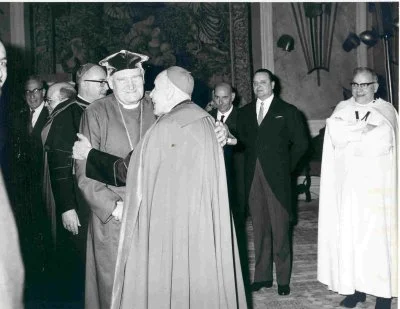 Archbishop of Canterbury Michael Ramsey greets Cardinal Augustin Bea during the Archbishop's visit to Rome