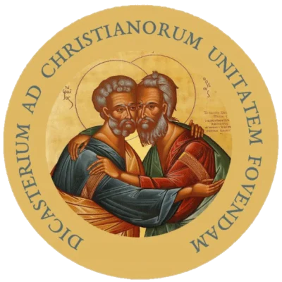 Dicastery for Promoting Christian Unity. The icon depicts the disciples Andrew and Peter, brothers in life and in faith, who represent the Eastern and Western churches. The embrace, or kiss of peace, of Andrew and Peter is an icon of Christian unity