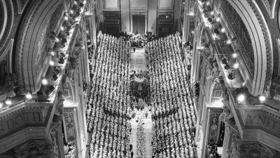 Bishops gathered in St. Peter's Basilica for the opening session of the Second Vatican Council