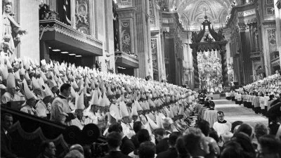 Bishops gathered in St. Peter's Basilica for the opening session of the Second Vatican Council