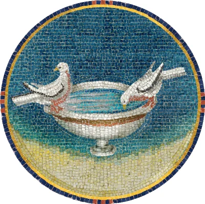 The IARCCUM logo shows two doves perched on the same bird bath; a place where they can both wash and drink together. They have flown in from other places and are together, because they have freely chosen to land together. They trust each other and know that they are in a place of refreshment for them both. Anglicans and Catholics share the same theology and practise of baptism, whose waters make us members of the Body of Christ; whose purpose refreshes us for mission in many places. The mosaic detail is from the Mausoleum of Galla Placidia in Ravenna, Italy.