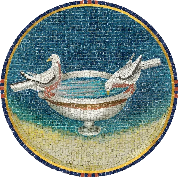 The IARCCUM logo shows two doves perched on the same bird bath; a place where they can both wash and drink together. They have flown in from other places and are together, because they have freely chosen to land together. They trust each other and know that they are in a place of refreshment for them both. Anglicans and Catholics share the same theology and practise of baptism, whose waters make us members of the Body of Christ; whose purpose refreshes us for mission in many places. The mosaic detail is from the Mausoleum of Galla Placidia in Ravenna, Italy.