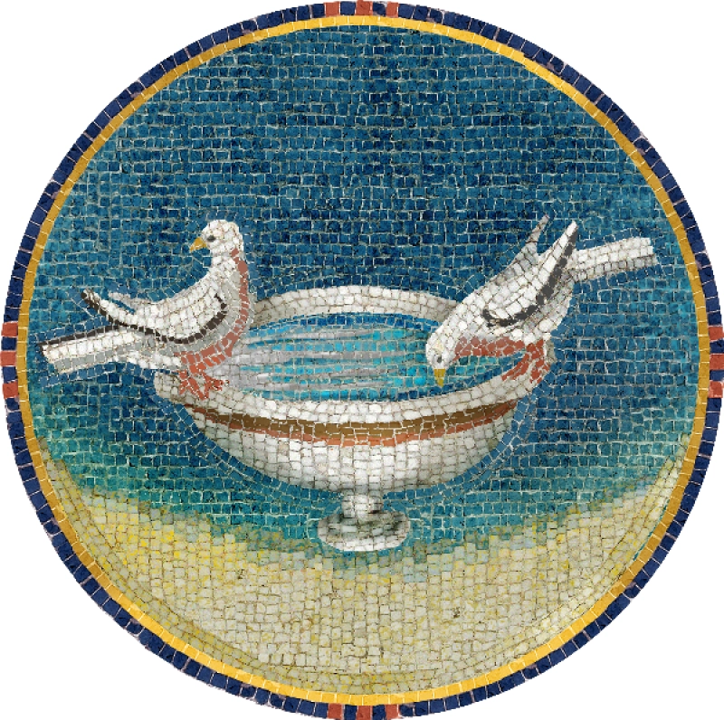 The IARCCUM logo shows two doves perched on the same bird bath; a place where they can both wash and drink together. They have flown in from other places and are together, because they have freely chosen to land together. They trust each other and know that they are in a place of refreshment for them both. Anglicans and Catholics share the same theology and practise of baptism, whose waters make us members of the Body of Christ; whose purpose refreshes us for mission in many places. The mosaic detail is from the Mausoleum of Galla Placidia in Ravenna, Italy.