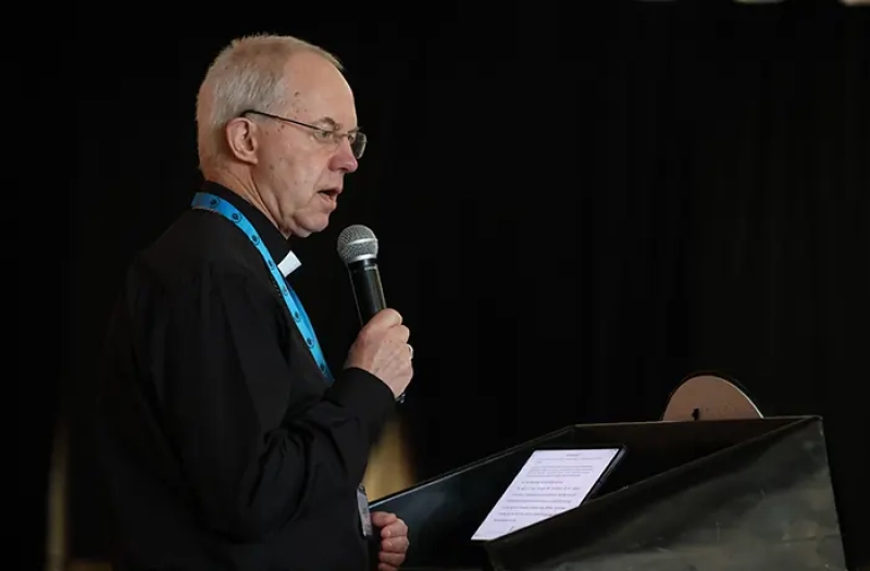 The Archbishop of Canterbury, Justin Welby, delivers his presidential address to members of the Anglican Consultative Council during their 18th plenary meeting in Accra, Ghana