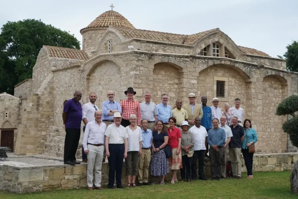 During their meeting in Larnaca, the members and staff of ARCIC III visited the Church of Panagia Angeloktisti (Παναγία Αγγελόκτιστη, 'Panagia Built by Angels') in the village of Kiti, Cyprus. Back row: Bishop Garth Minott, Revd Stewart Clem, Archdeacon Jonathan Gough, Archbishop Philip Freier, Revd Anthony Currer, Revd Martin Browne OSB, Revd Vimal Tirimanna CSsR, Revd Alexander Ross, Revd Paul Béré SJ, Bishop Christopher Hill, Hilary Hill (guest), Revd Neil Vigers. Front row: Dr Christopher Wells, Archbishop Bernard Longley, Archbishop Linda Nicholls, Revd Albino Barrera OP, Dr Kristin Colberg, Dr Sigrid Müller, Dr Moeawa Callaghan, Revd Isaias Chachine, Dr Emmanuel Nathan, Revd Peter Sedgwick, Dr Paul Murray, Andrea Murray (guest)