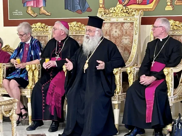 ARCIC III visited with Archbishop George III of the Church of Cyprus at the Archbishop's palace in Nicosia. L-R: Archbishop Linda Nicholls, Archbishop Bernard Longley (Co-chair), Archbishop George III, and Archbishop Philip Freier (co-chair)