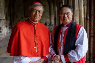 IARCCUM bishops from Hong Kong, His Eminence Cardinal Stephen Chow, bishop of Hong Kong and Rt Rev Matthias Der, bishop of Hong Kong Island. Bishop pairs from 27 countries were commissioned by Pope Francis and Archbishop of Canterbury Justin Welby at the Basilica of St Paul Outside the Walls