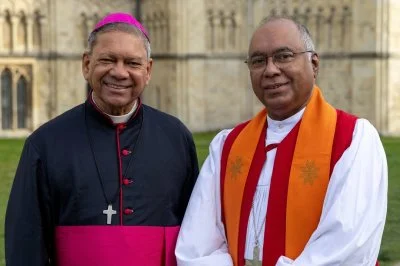 IARCCUM bishops from India, Most Rev Felix Machado, archbishop of Vasai and Rt Rev Royce Victor, bishop of Malabar. Bishop pairs from 27 countries were commissioned by Pope Francis and Archbishop of Canterbury Justin Welby at the Basilica of St Paul Outside the Walls
