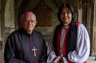 IARCCUM bishops from Mexico, Most Rev Rodrigo Aguilar Martínez, bishop of San Cristóbal de Las Casas and Rt Rev Sally Sue Hernández, bishop of Mexico. Bishop pairs from 27 countries were commissioned by Pope Francis and Archbishop of Canterbury Justin Welby at the Basilica of St Paul Outside the Walls