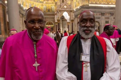 IARCCUM bishops from the West Indies, Most Rev Clyde Harvey, bishop of St George's in Grenada and Rt Rev C. Leopold Friday, bishop of the Windward Islands. Bishop pairs from 27 countries were commissioned by Pope Francis and Archbishop of Canterbury Justin Welby at the Basilica of St Paul Outside the Walls