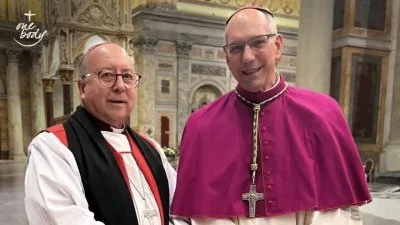IARCCUM co-chairs Bishop David Hamid, the Church of England's Suffragan bishop in Europe, and Archbishop Donald Bolen, archbishop of Regina, Saskatchewan, Canada. Bishop pairs from 27 countries were commissioned by Pope Francis and Archbishop of Canterbury Justin Welby at the Basilica of St Paul Outside the Walls on January 25, 2024