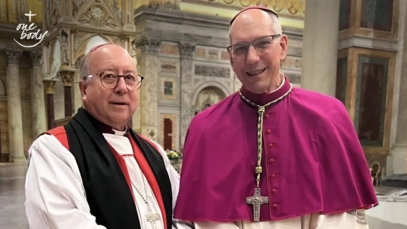 IARCCUM co-chairs Bishop David Hamid, the Church of England's Suffragan bishop in Europe, and Archbishop Donald Bolen, archbishop of Regina, Saskatchewan, Canada. Bishop pairs from 27 countries were commissioned by Pope Francis and Archbishop of Canterbury Justin Welby at the Basilica of St Paul Outside the Walls on January 25, 2024