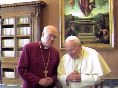 Archbishop of Canterbury George Carey and Pope John Paul II meet in the Apostolic Palace in Rome
