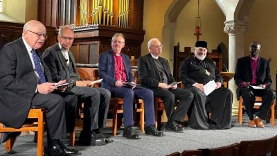 IARCCUM members took part in a panel presentation at Georgetown University in Washington, DC. From left: Dr John Borrelli (Georgetown); Archbishop Donald Bolen (RC co-chair); Bishop Robert Innes (Anglican co-chair); Bishop John Bauerschmidt; Bishop John Michael Botean; Archbishop Samuel Enosa Peni